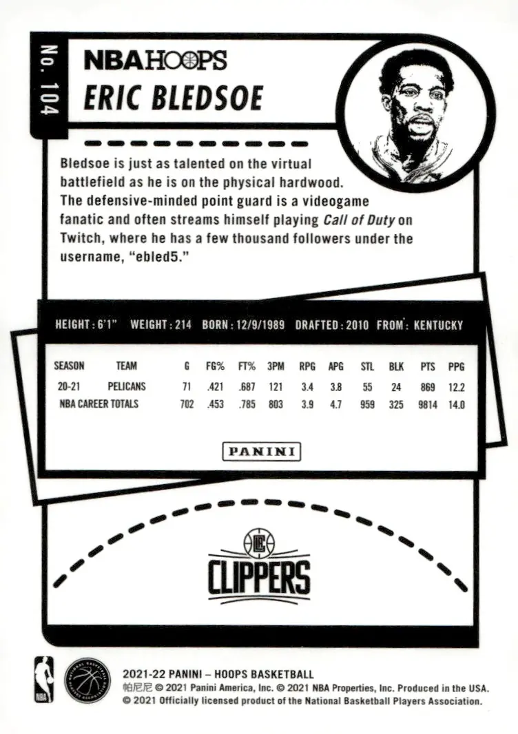 2021-22 NBA Hoops #104 Eric Bledsoe (back)