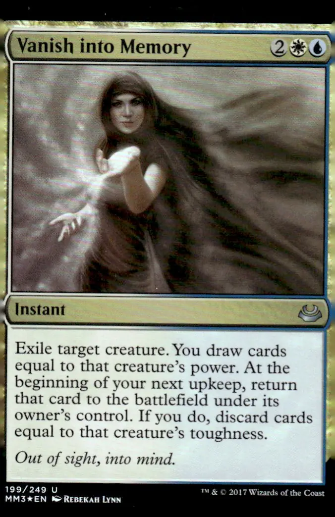 2017 Modern Masters 2017 Edition (MM3) #199/249 Vanish into Memory (card name); art by Rebekah Lynn – Foil (front)