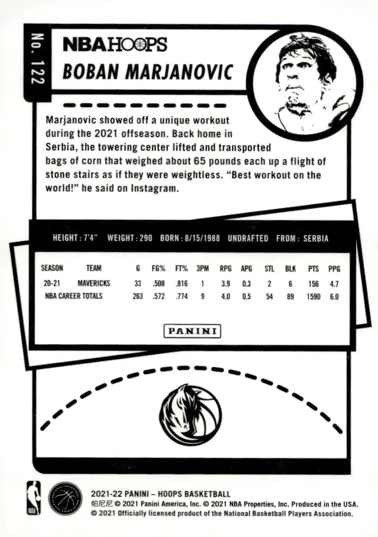 2021-22 NBA Hoops #122 Boban Marjanovic (back)