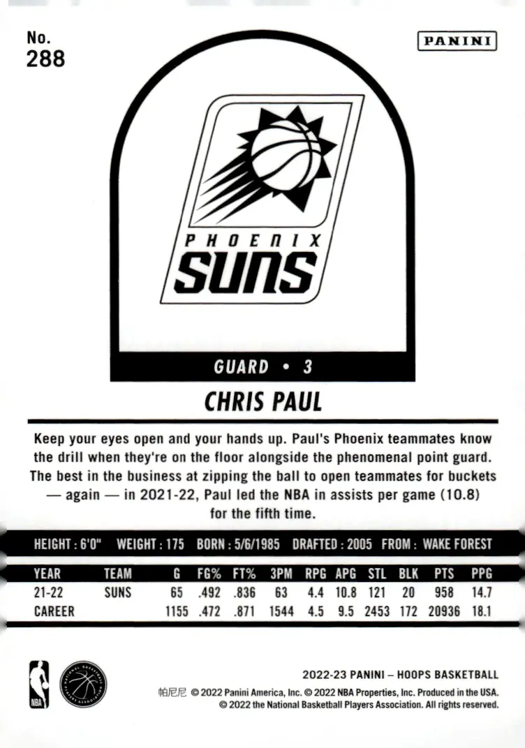 2022-23 NBA Hoops #288 Chris Paul (back)