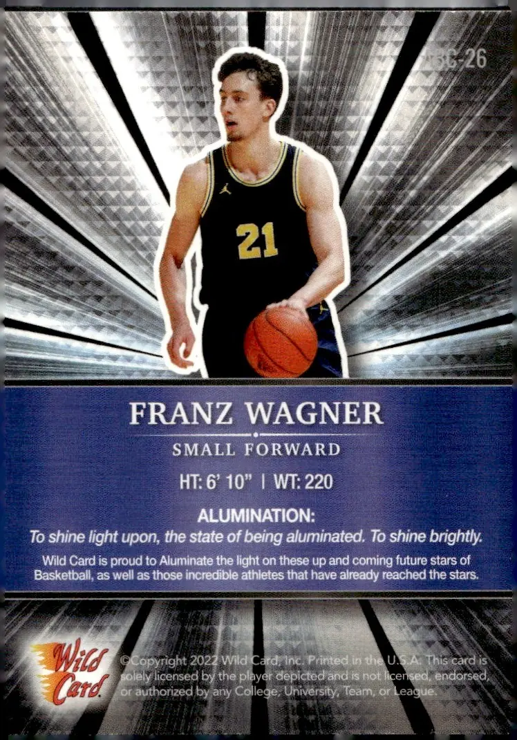 2022 Wild Card Alumination Basketball Edition #ABC-26 Franz Wagner (back)