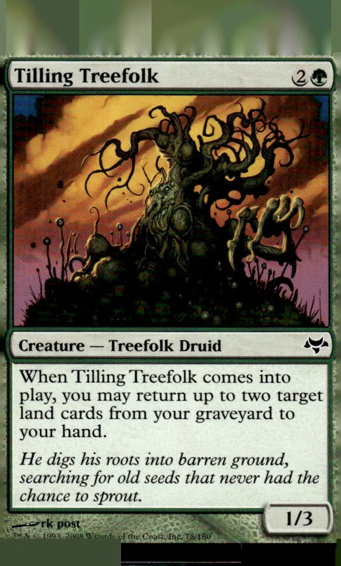 2008 Eventide (EVE) #78/180 Tilling Treefolk (Creature — Treefolk Druid, 1/3); artist rk post (front)
