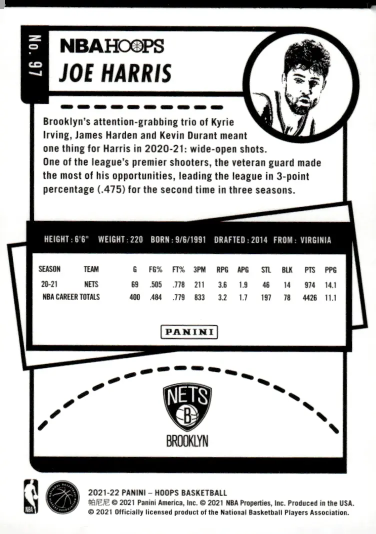 2021-22 NBA Hoops #97 Joe Harris (back)