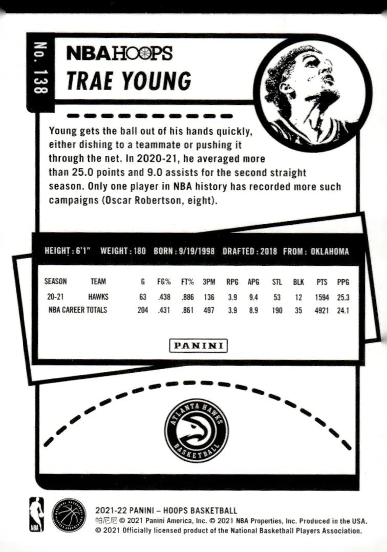 2021-22 NBA Hoops #138 Trae Young (back)