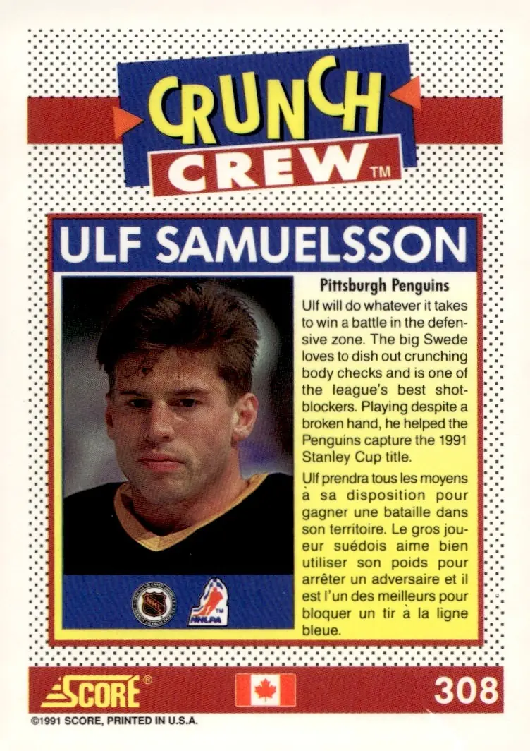 1991-92 Score Canadian (Bilingual) #308 Ulf Samuelsson (back)