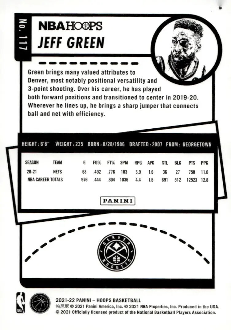 2021-22 NBA Hoops #117 Jeff Green (back)