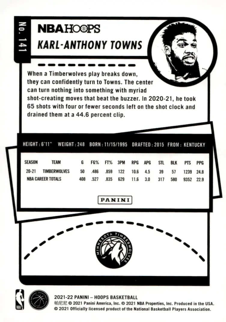 2021-22 NBA Hoops #141 Karl-Anthony Towns (back)