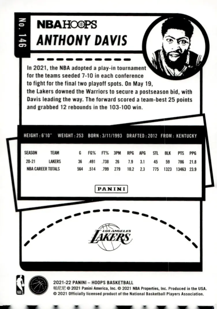 2021-22 NBA Hoops #146 Anthony Davis (back)