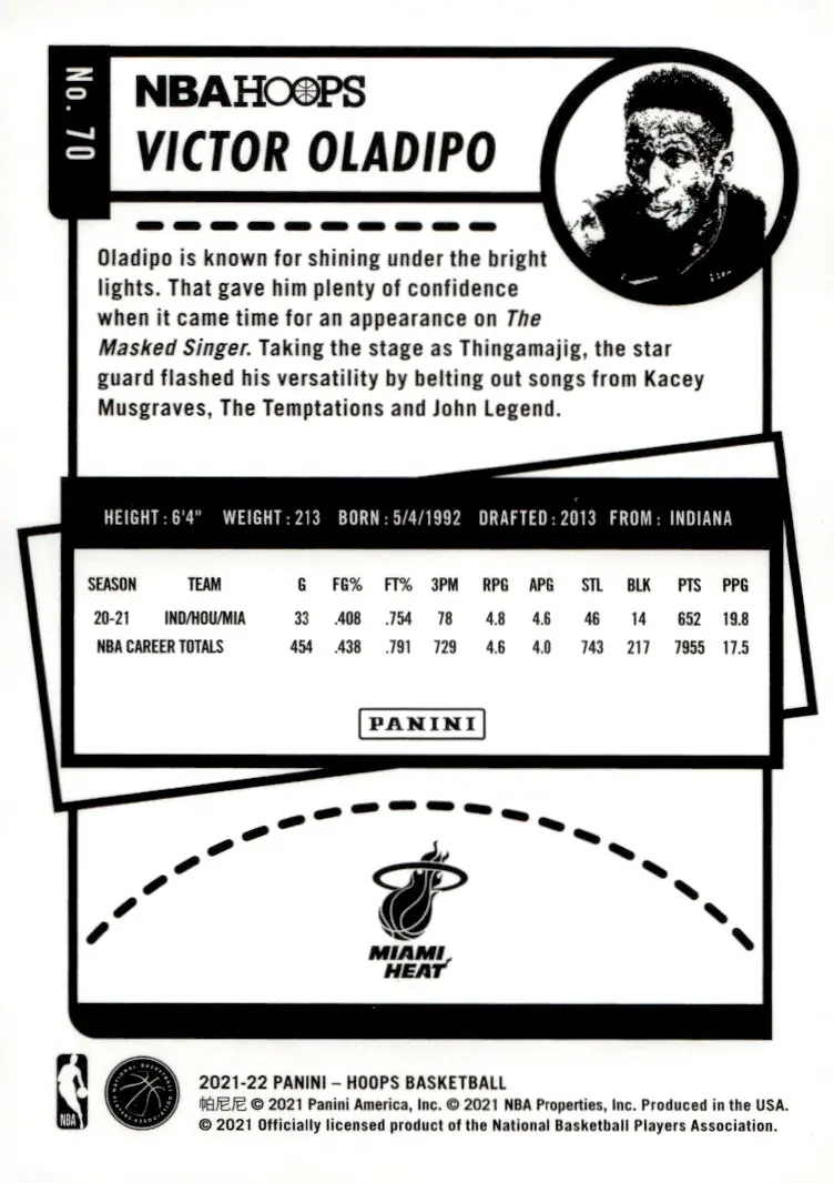 2021-22 NBA Hoops #70 Victor Oladipo (back)