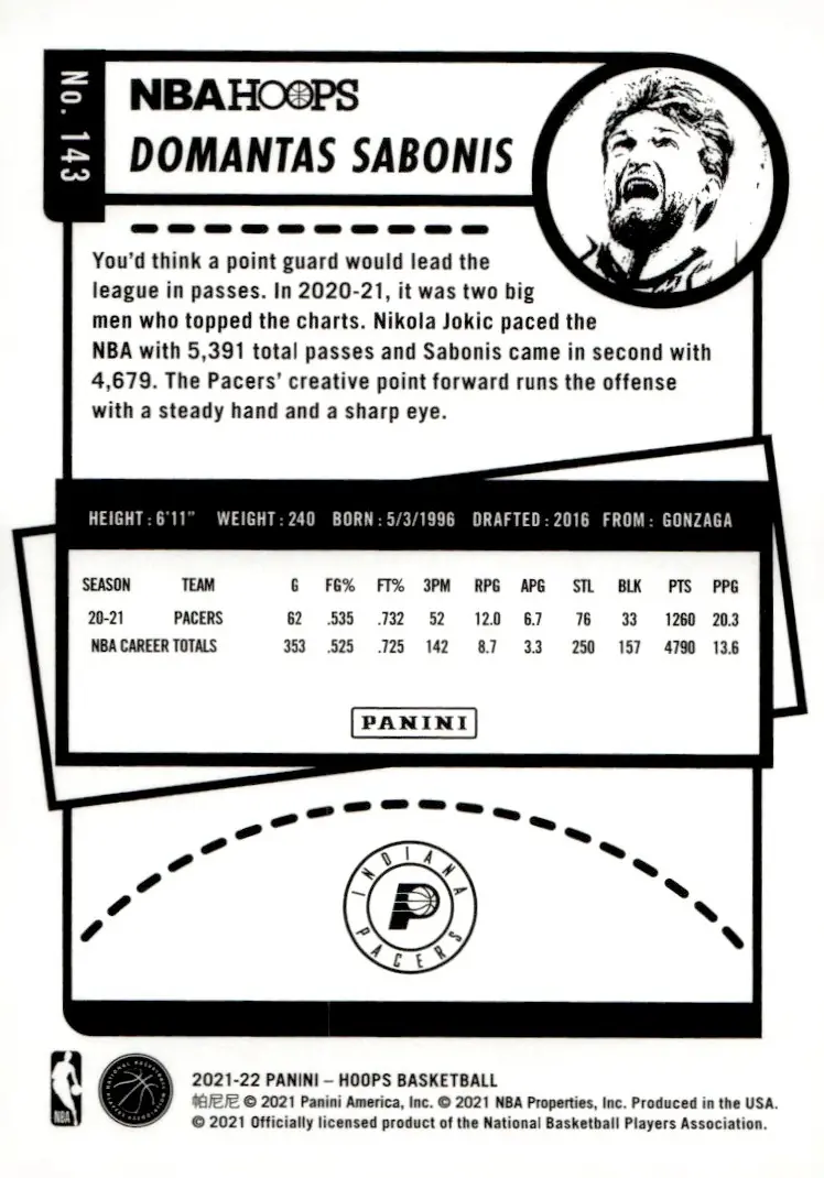 2021-22 NBA Hoops #143 Domantas Sabonis (back)