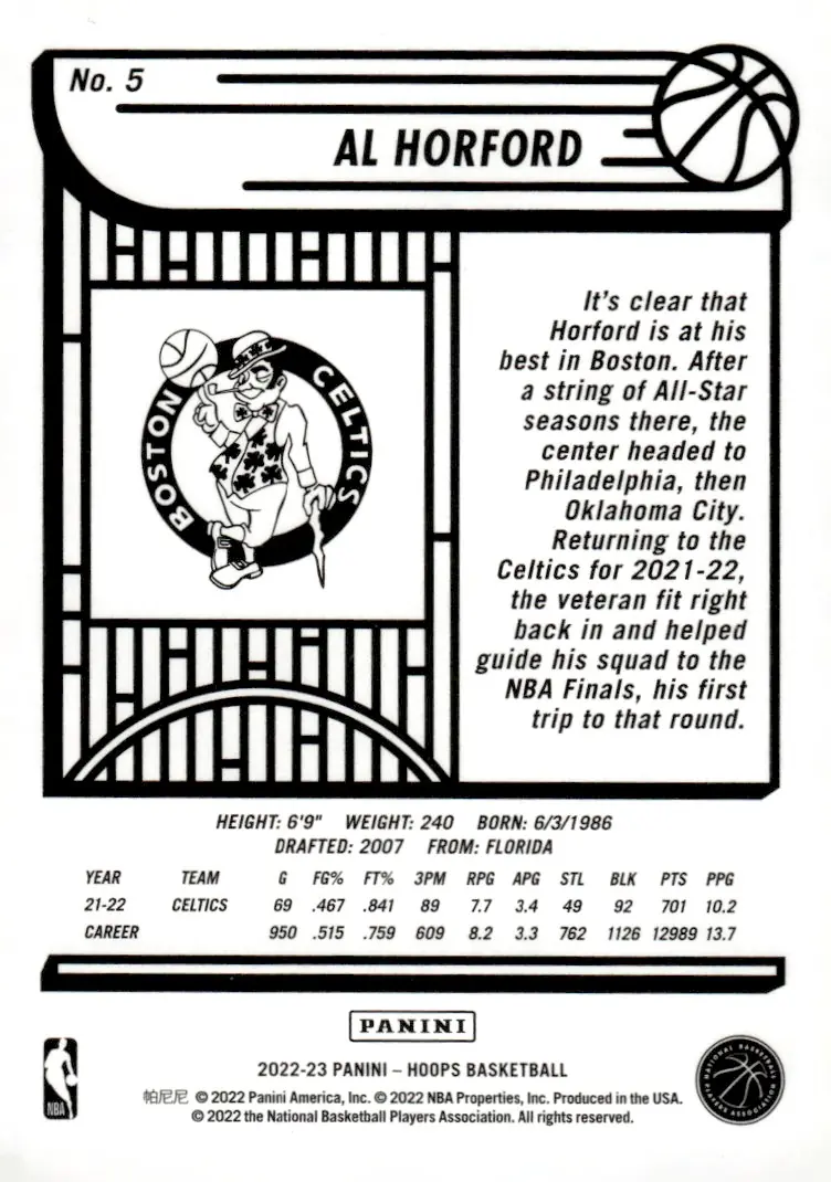 2022-23 NBA Hoops #5 Al Horford (back)