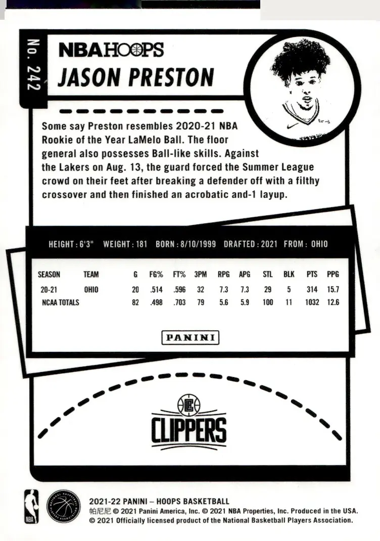 2021-22 NBA Hoops #242 Jason Preston (back)