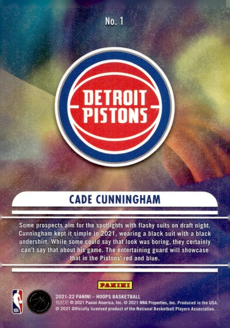 2021-22 NBA Hoops #1 Cade Cunningham (back)