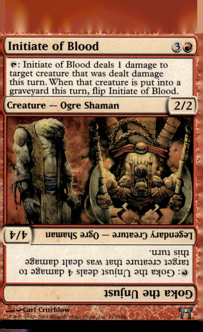 2004 Champions of Kamigawa #173/306 Initiate of Blood // Goka the Unjust (front)