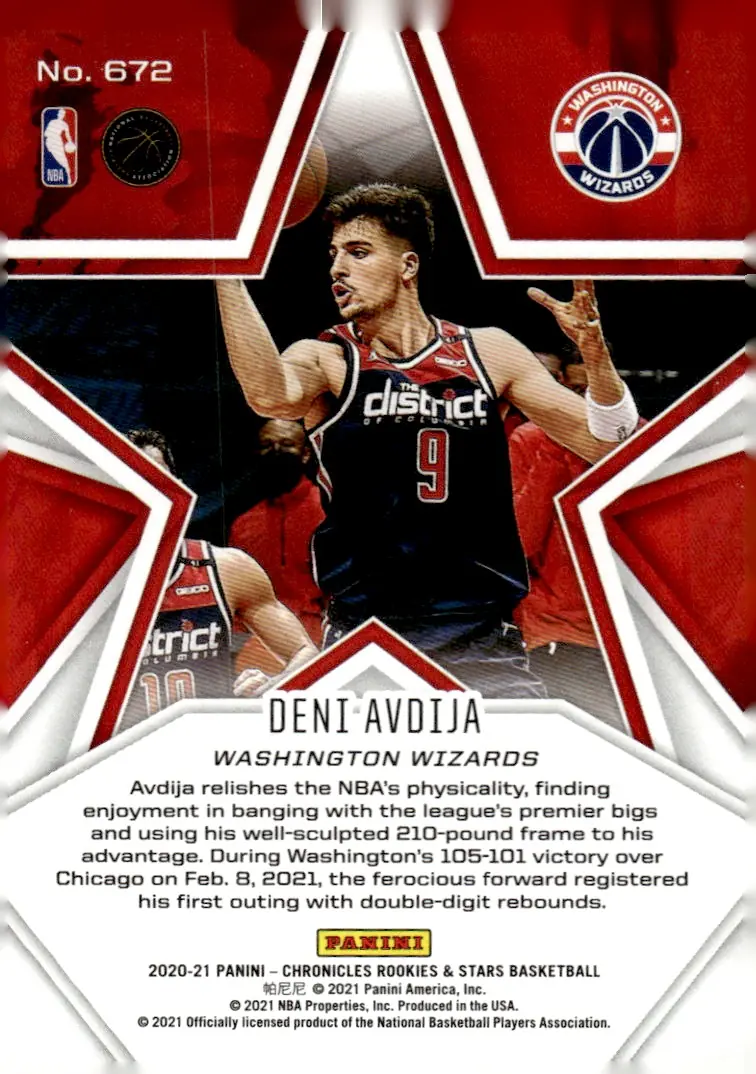 2020-21 Panini Chronicles Basketball #672 Deni Avdija (back)