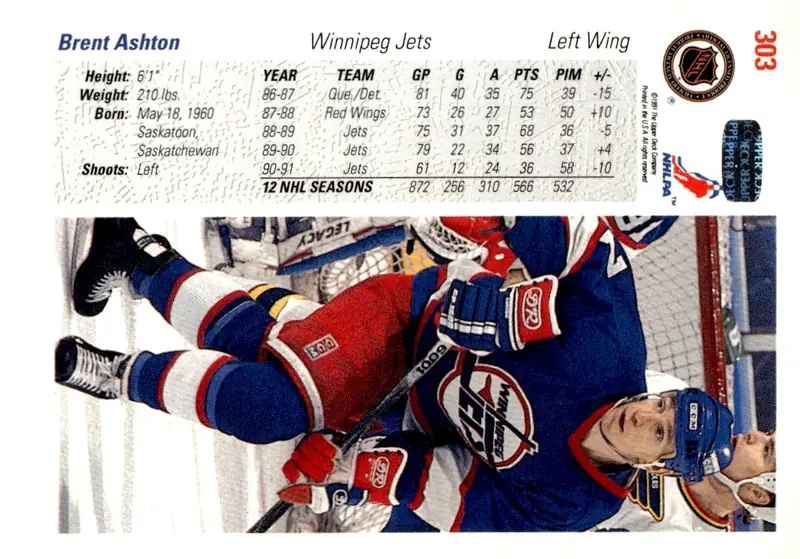 1991-92 Upper Deck #303 Brent Ashton (back)