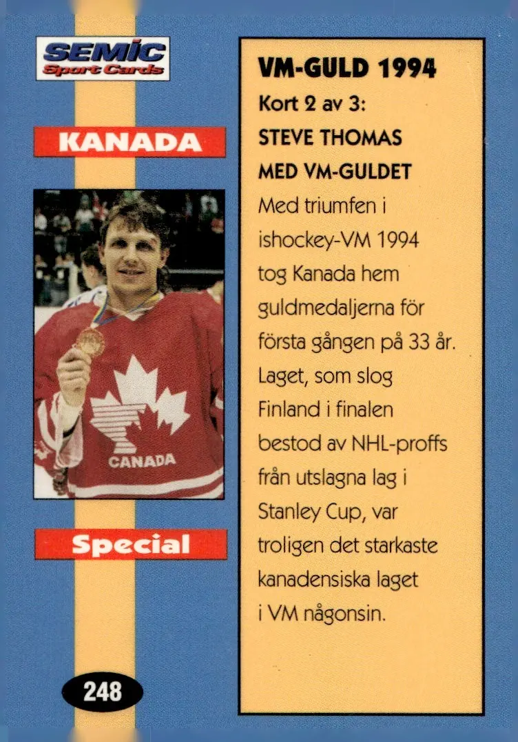 1994-95 Semic Globe VM (Swedish World Championships) #248 Steve Thomas (back)