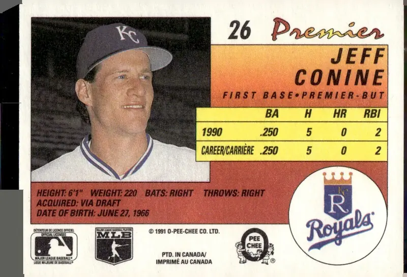 1991 O-Pee-Chee Premier #26 Jeff Conine (back)