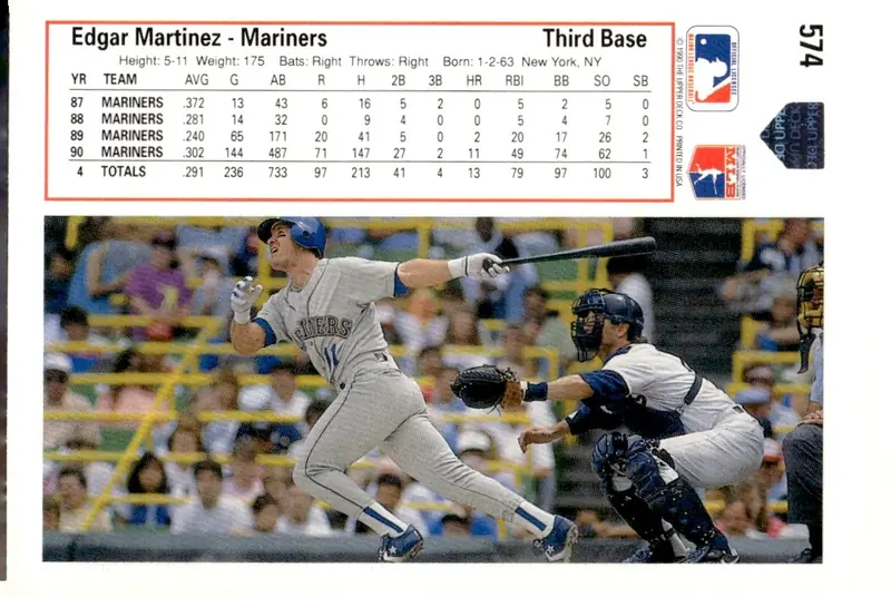 1991 Upper Deck #574 Edgar Martinez (back)