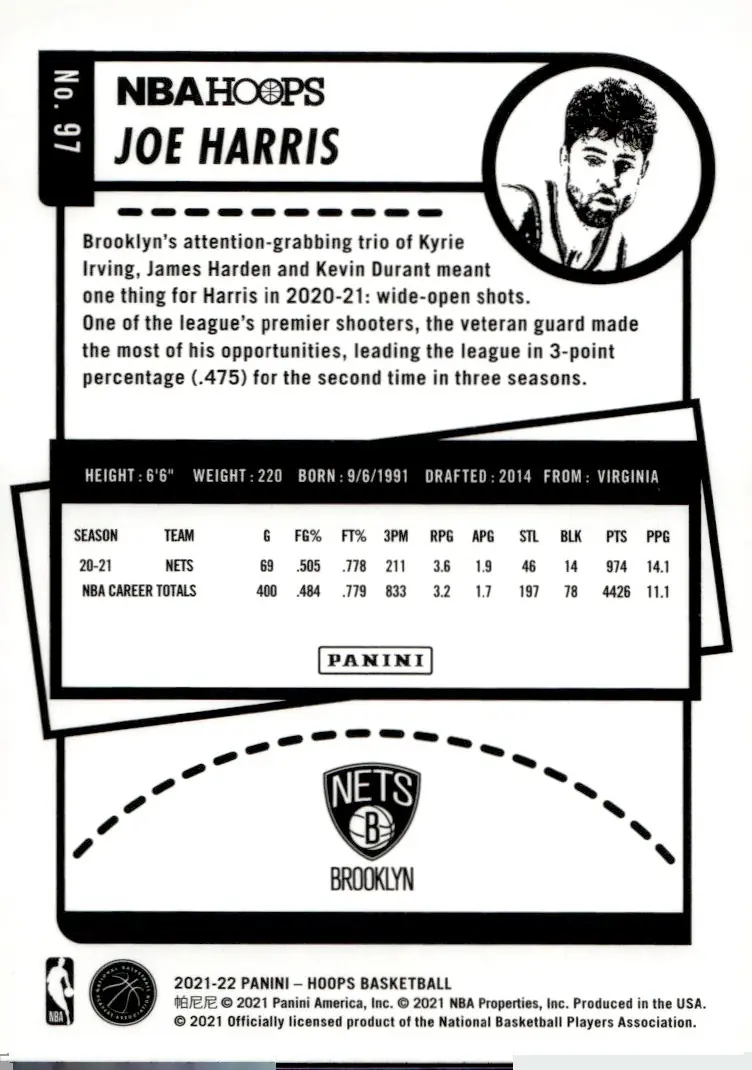 2021-22 NBA Hoops #97 Joe Harris (back)