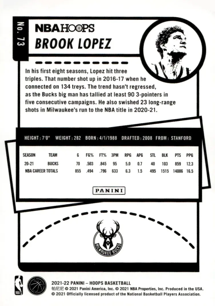 2021-22 NBA Hoops #73 Brook Lopez (back)