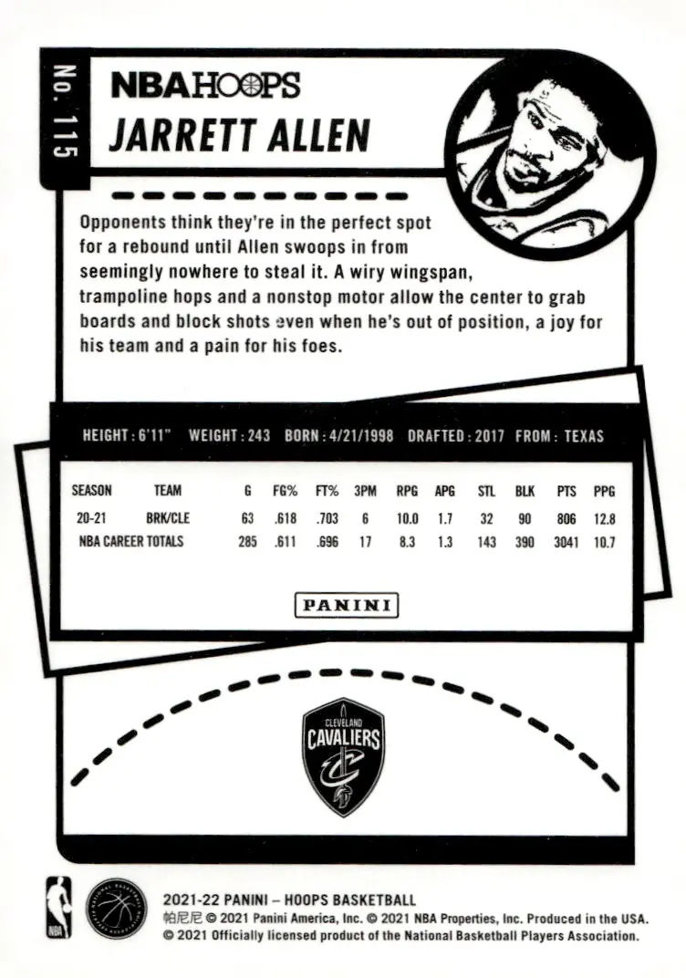 2021-22 NBA Hoops #115 Jarrett Allen (back)