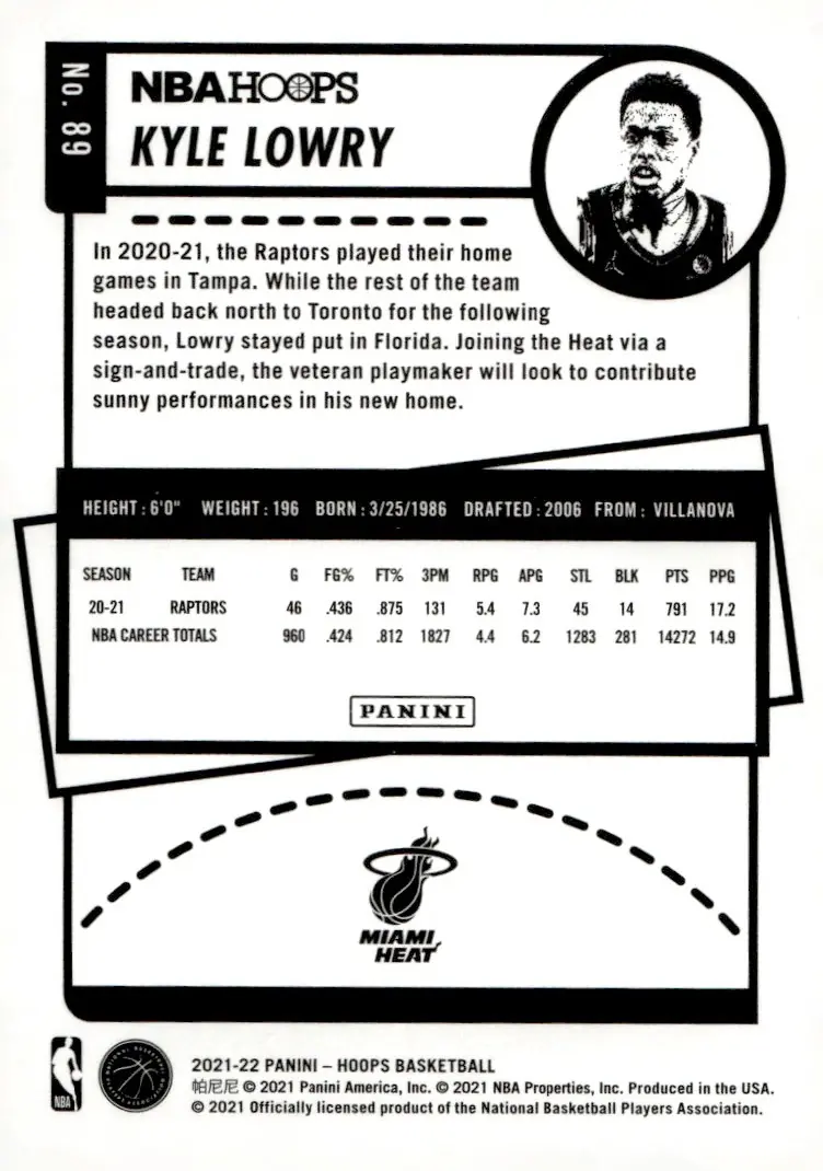 2021-22 NBA Hoops #89 Kyle Lowry (back)