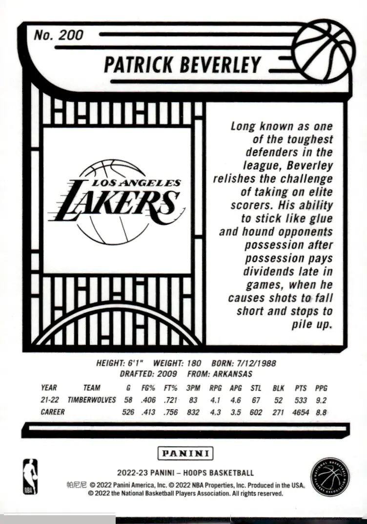 2022-23 NBA Hoops #200 Patrick Beverley (back)