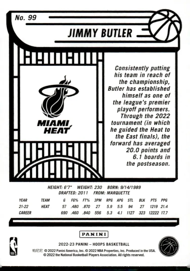 2022-23 NBA Hoops #99 Jimmy Butler (back)