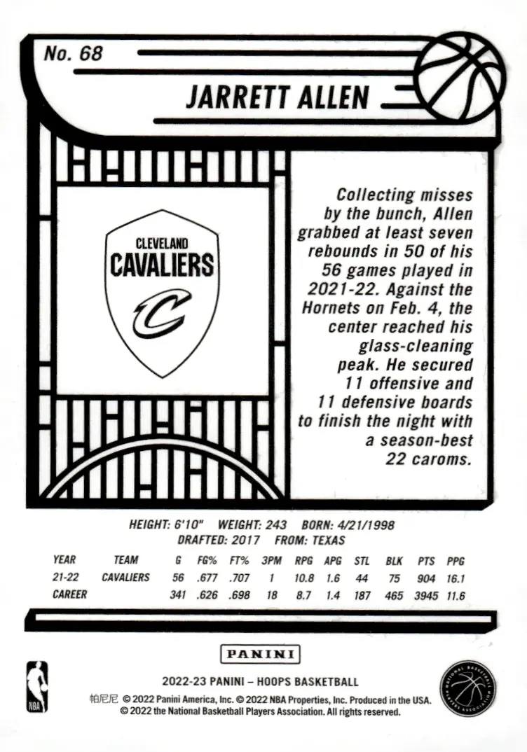 2022-23 NBA Hoops #68 Jarrett Allen (back)