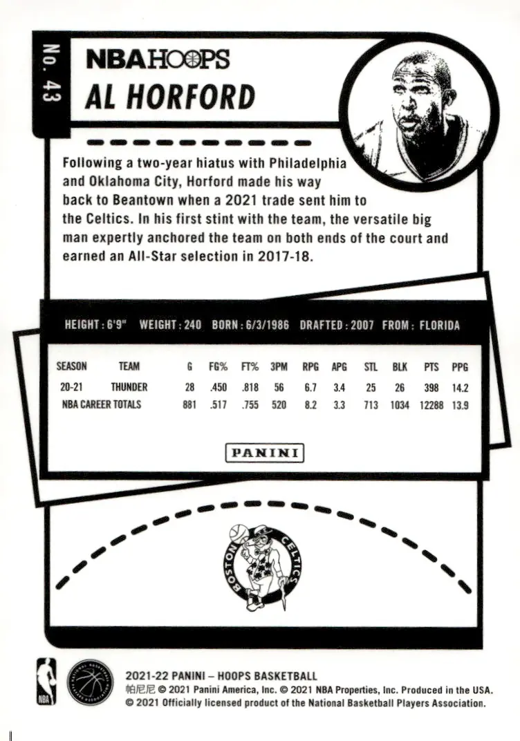 2021-22 NBA Hoops #43 Al Horford (back)