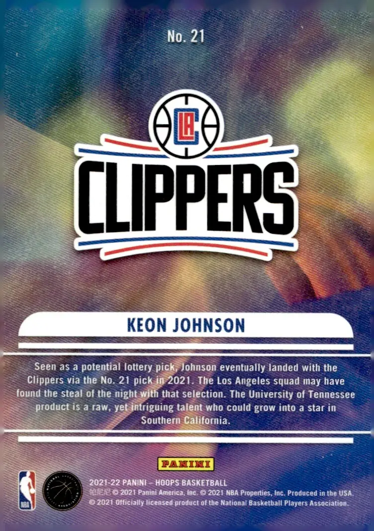 2021-22 NBA Hoops #21 Keon Johnson (back)