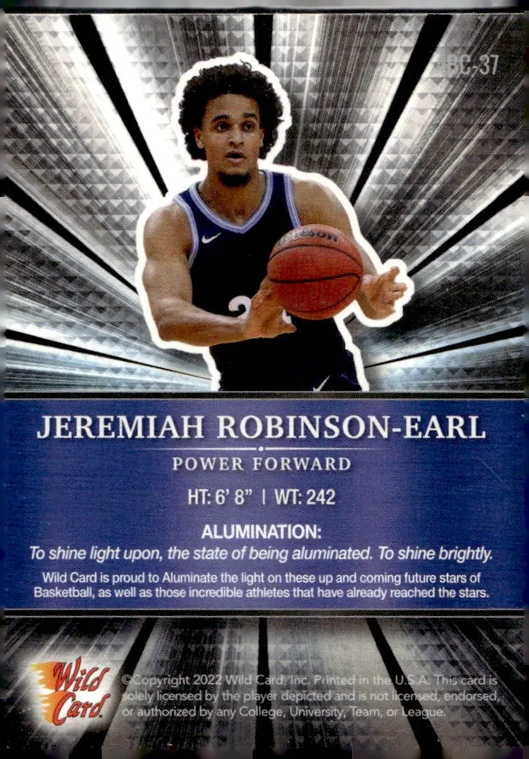 2021-22 Wild Card Alumination Basketball Edition #ABC-37 Jeremiah Robinson-Earl (back)