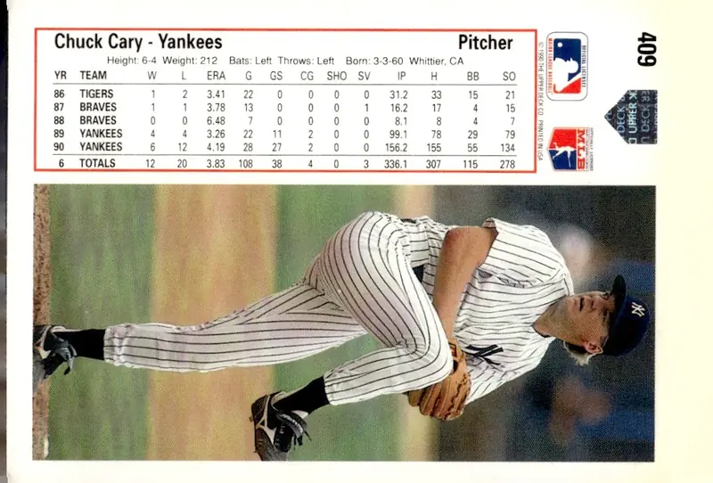 1991 Upper Deck #409 Chuck Cary (back)