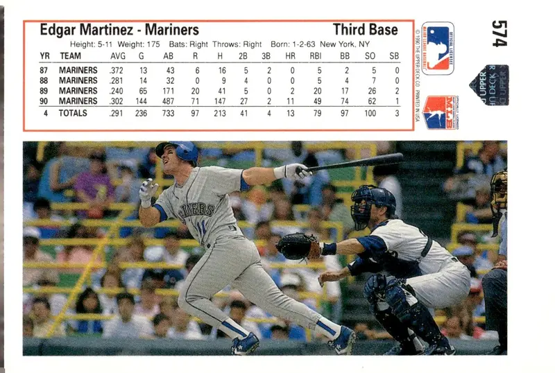 1991 Upper Deck #574 Edgar Martinez (back)