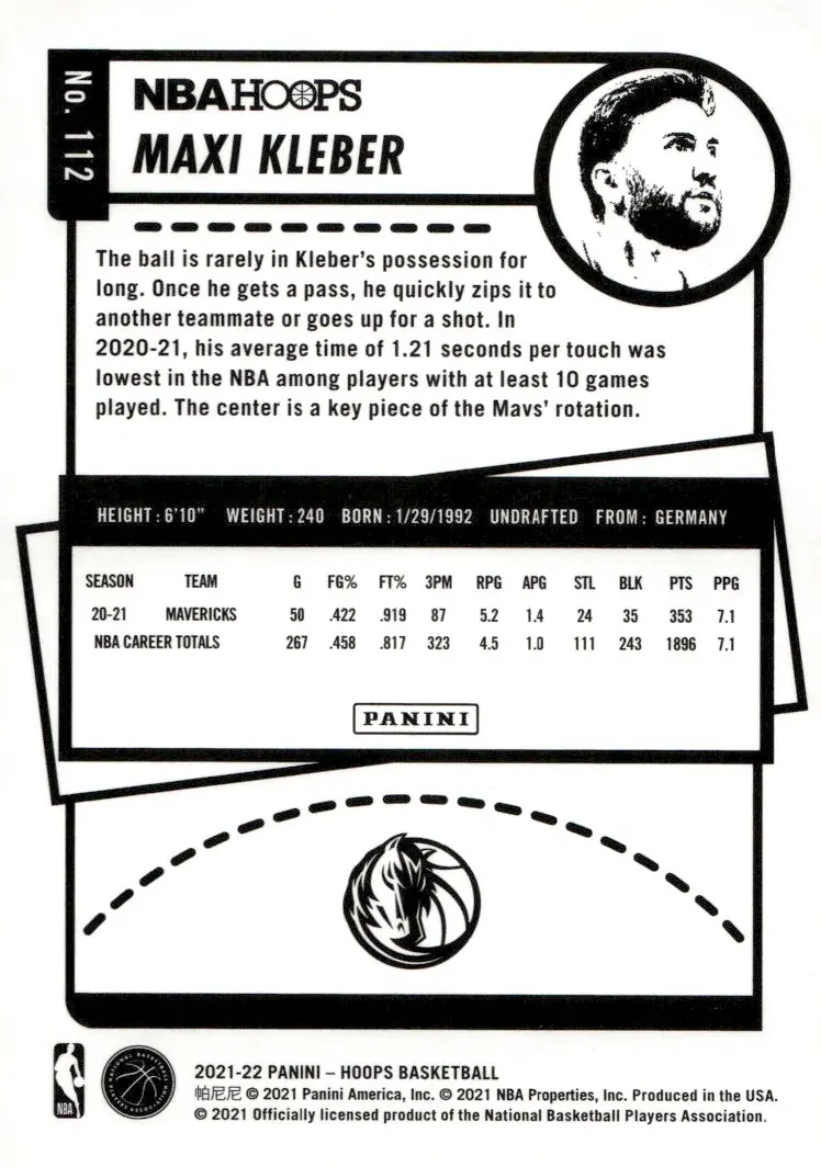 2021-22 NBA Hoops #112 Maxi Kleber (back)