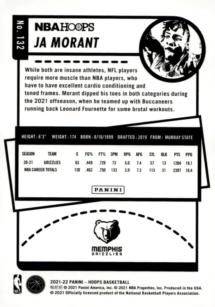 2021-22 NBA Hoops #132 Ja Morant (back)