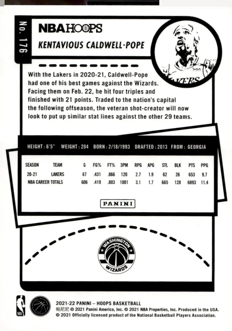 2021-22 NBA Hoops #176 Kentavious Caldwell-Pope (back)