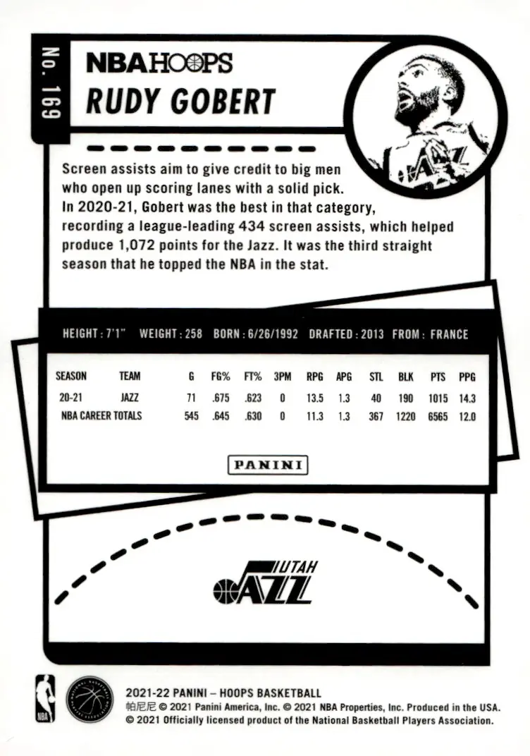 2021-22 NBA Hoops #169 Rudy Gobert (back)