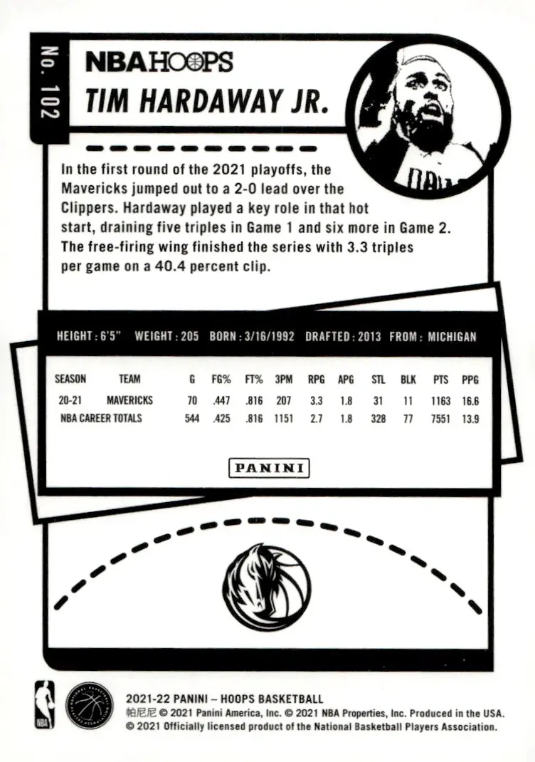 2021-22 NBA Hoops #102 Tim Hardaway Jr. (back)