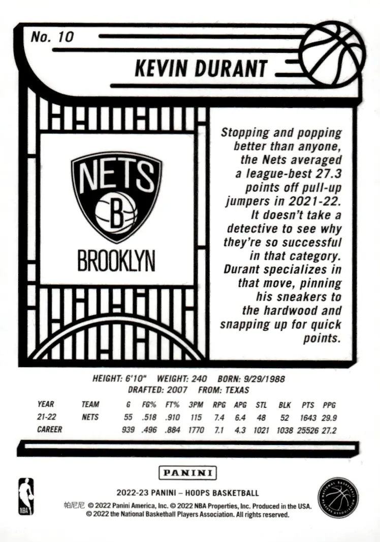 2022-23 NBA Hoops #10 Kevin Durant (back)
