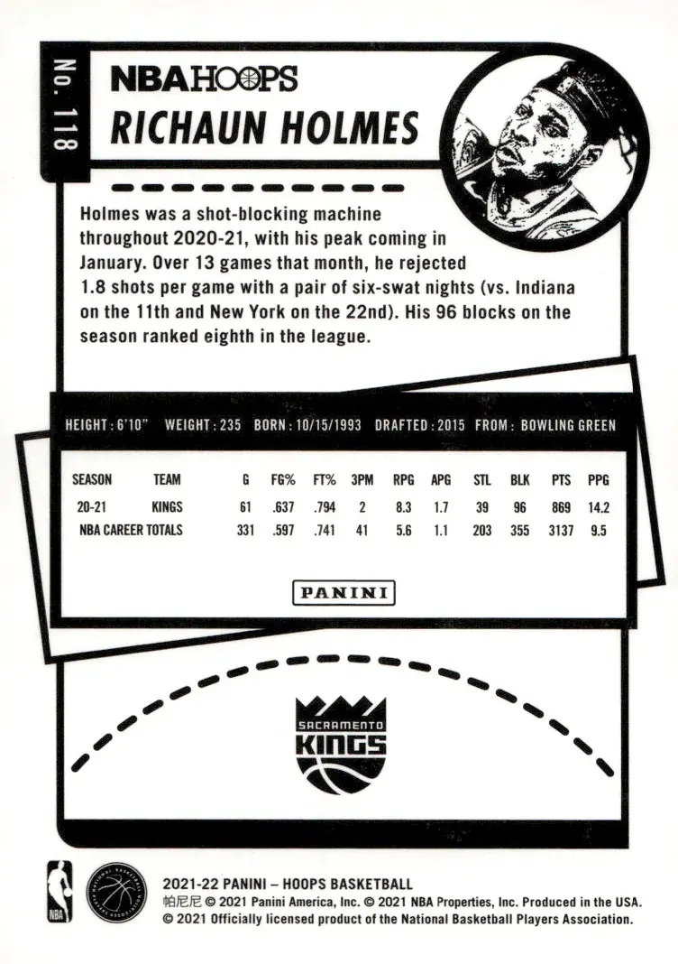 2021-22 NBA Hoops #118 Richaun Holmes (back)