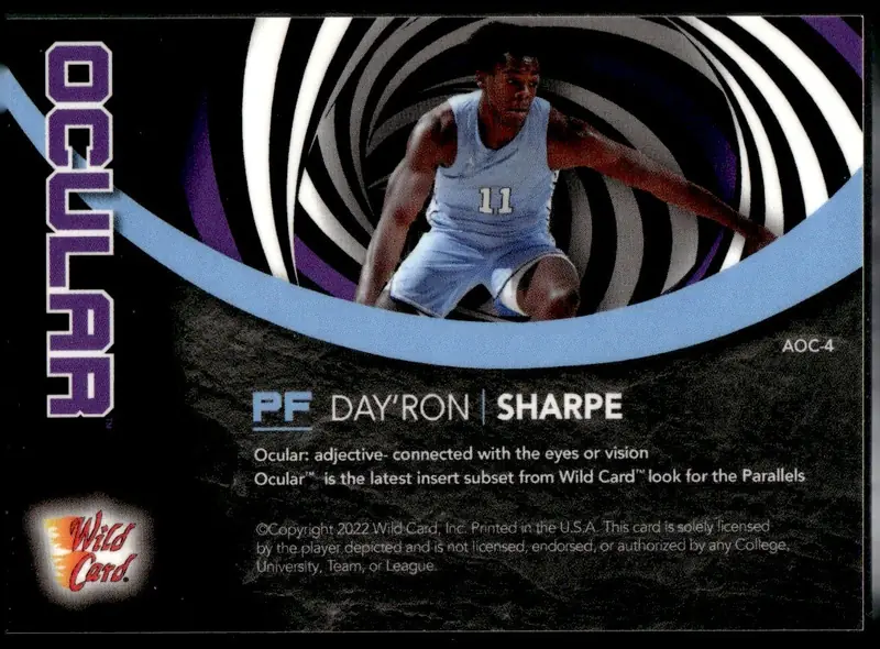2022 Wild Card Alumination Basketball Edition #AOC-4 Day'Ron Sharpe (back)