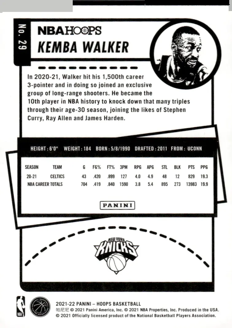 2021-22 NBA Hoops #29 Kemba Walker (back)