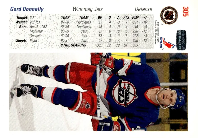1991-92 Upper Deck #305 Gord Donnelly (back)