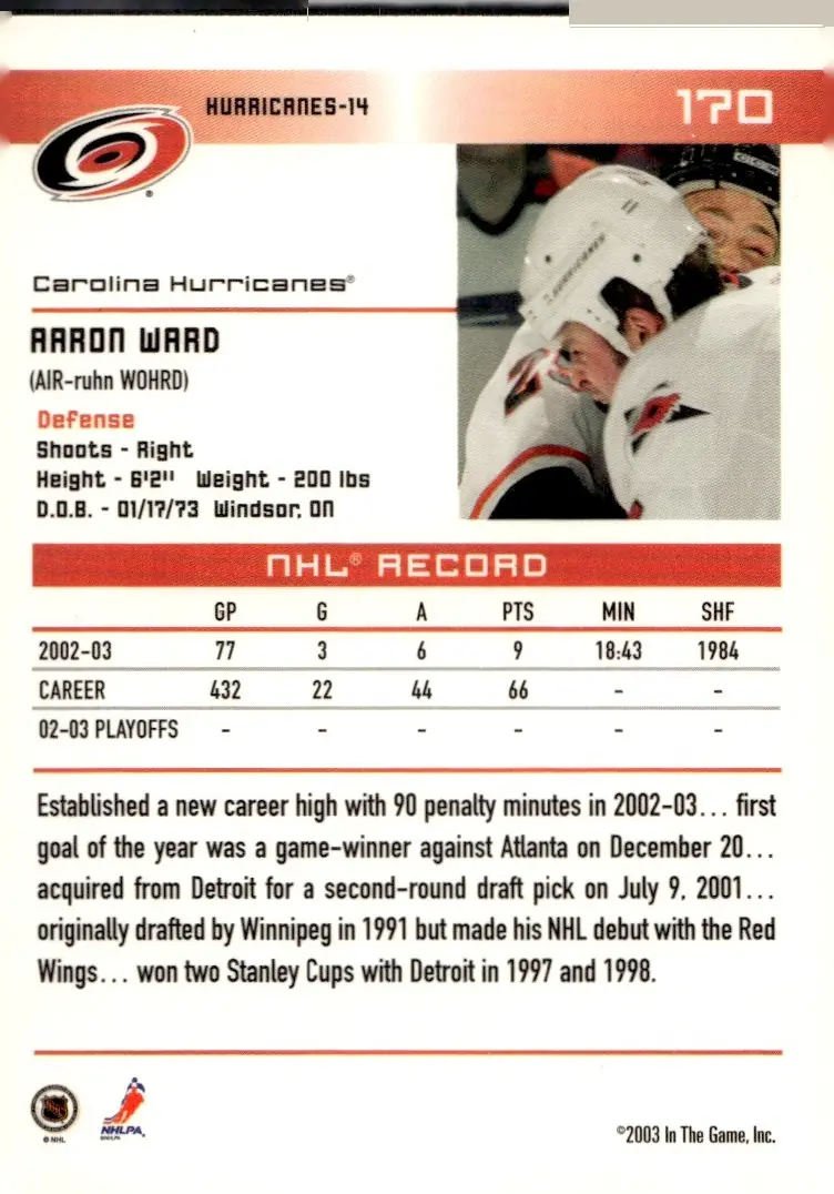 2003-04 In The Game Action #170 Aaron Ward (back)