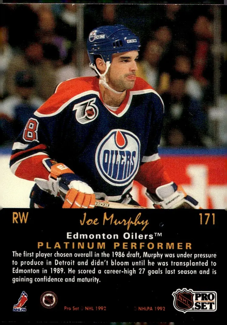 1991-92 Pro Set Platinum #171 Joe Murphy (back)
