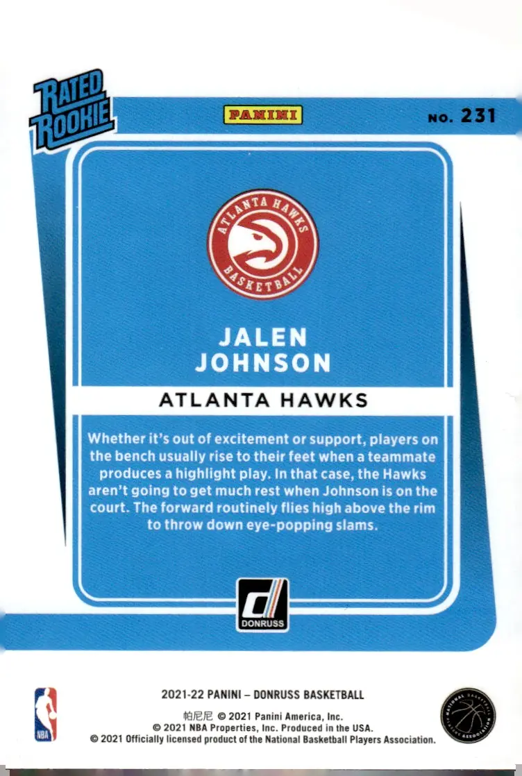 2021-22 Donruss #231 Jalen Johnson (back)