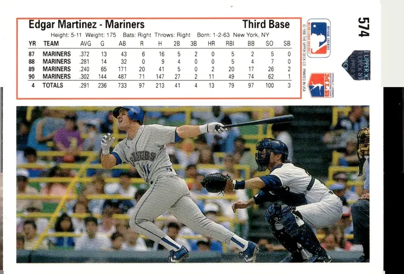 1991 Upper Deck #574 Edgar Martinez (back)
