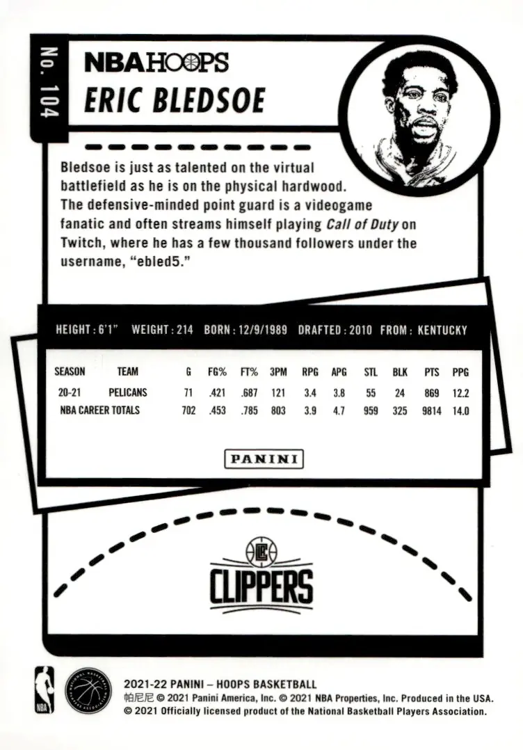2021-22 NBA Hoops #104 Eric Bledsoe (back)